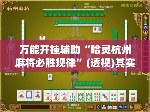 万能开挂辅助“哈灵杭州麻将必胜规律”(透视)其实确实有挂