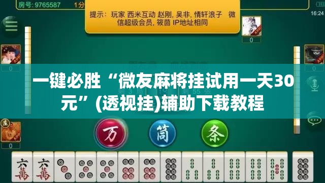 一键必胜“微友麻将挂试用一天30元	”(透视挂)辅助下载教程